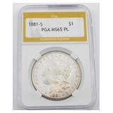 Uncirculated PGA Graded Morgan Silver Dollar