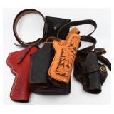 Lot of 9 Tooled Leather Goods - Holsters Belts