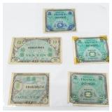 5 Collector WWII Military Currency Bills