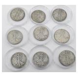 9 Uncirculated Walking Liberty Silver Half Dollars