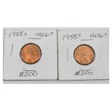 2 Uncirculated 1955 Lincoln Wheat Pennies