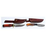 A Pair of Modern Handmade Damascus Steel Fixed-Bla