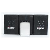 Three Zippo 205 Regular Satin Chrome Lighters