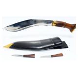 Traditional Nepalese Kukri Knife Set, Marked