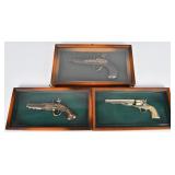 Three Vintage Turner Mfg. Co. Framed Pistol Wall