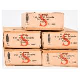 Five Boxes of WW2 German 8mm M.30 Scharfe
