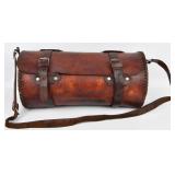 A Vintage Brown Leather Motorcycle Tool Roll Bag