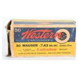 50 Live Rounds of Vintage Western .30 Mauser (7.63