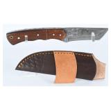 Fixed-Blade Damascus Steel Knife with Wood Handle