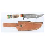 Damascus Steel Fixed-Blade Hunting Knife with