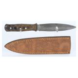 Damascus Steel Fixed-Blade Knife with Leather