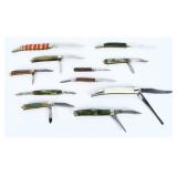 10 Vintage & Modern Folding Knives, Case...
