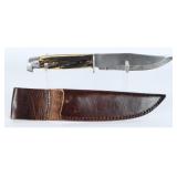 Stag Handled Hunting Knife w/ Leather Sheath