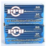 100 Rds PPU .22 Rem Jet Mag 45 Gr SP Ammo
