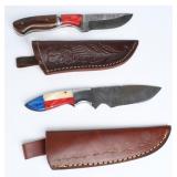 2 Custom Hand-Forged Damascus Knives w/ Sheaths