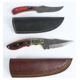 Two Damascus Fixed-Blade Hunting Knives w/Sheaths