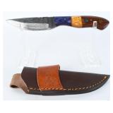 Custom Damascus Fixed-Blade Knife w/Sheath
