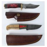 2 Damascus Steel Fixed Blade Knives w/ Sheaths