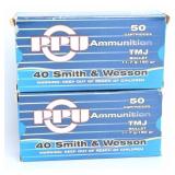 PPU .40 S&W 180gr TMJ Ammunition Lot, Modern