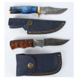 Two Handmade Damascus Steel Knives with Sheaths