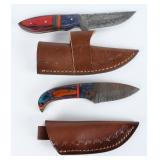 2 Handmade Damascus Steel Knives w/ Sheaths