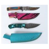2 Damascus Fixed Blade Hunting Knives w/ Sheaths