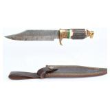 A Damascus Steel Bowie Hunting Knife