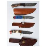 3 Handmade Damascus Steel Knives w/ Sheaths