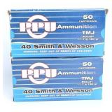 PPU .40 S&W 180gr TMJ Ammo, 100rd