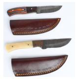 2 Handmade Damascus Fixed Hunting Knives w/ Sheath