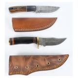 2 Damascus Steel Fixed Knives w/ Sheaths