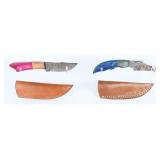 2 Damascus Steel Fixed Blade Knives w/ Wood
