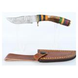 Damascus Steel Stag Handle Clip Point Knife