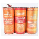 Trio of Hercules Bullseye Smokeless Powder Cans