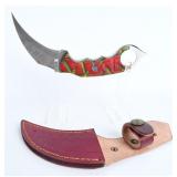 Damascus Karambit w/ Wood Handle & Leather Sheath