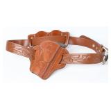 Trio of Floral-Tooled Leather Holster Components