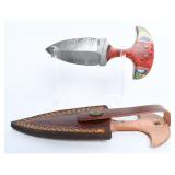 Damascus Push Dagger w/ Composite Handle & Sheath
