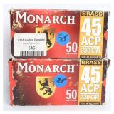 99 Rounds Monarch .45 ACP 230 Gr TMJ Ammo