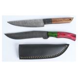 2 Handmade Damascus Skinner Knives w/ Sheath
