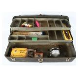 Vintage Fishing Tackle & Ephemera in Metal Box