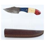 Damascus Fixed Blade Skinner w/ Patriotic Handle