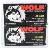 100 Rds Wolf Performance .45 Auto Ammo