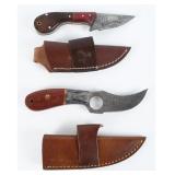 Two Custom Style Damascus Steel Fixed Blade Knives