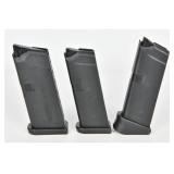 Three Glock 43 Semi-Automatic Pistol Magazines 9mm