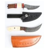 Pair Damascus Steel Fixed-Blade Knives w/ Sheaths