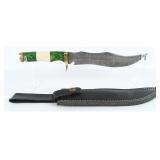 Damascus Steel Fixed Blade Bowie Knife w/ Sheath