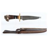 Damascus Steel Bowie Knife w/ Crown Stag & Wood
