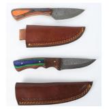 A Pair of Contemporary Damascus Steel Fixed-Blade