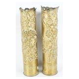 Pair French WWI Brass Trench Art Verdun Vases