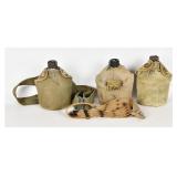 3 WWII US Army Canteens w/ Covers & 2 Web Belts